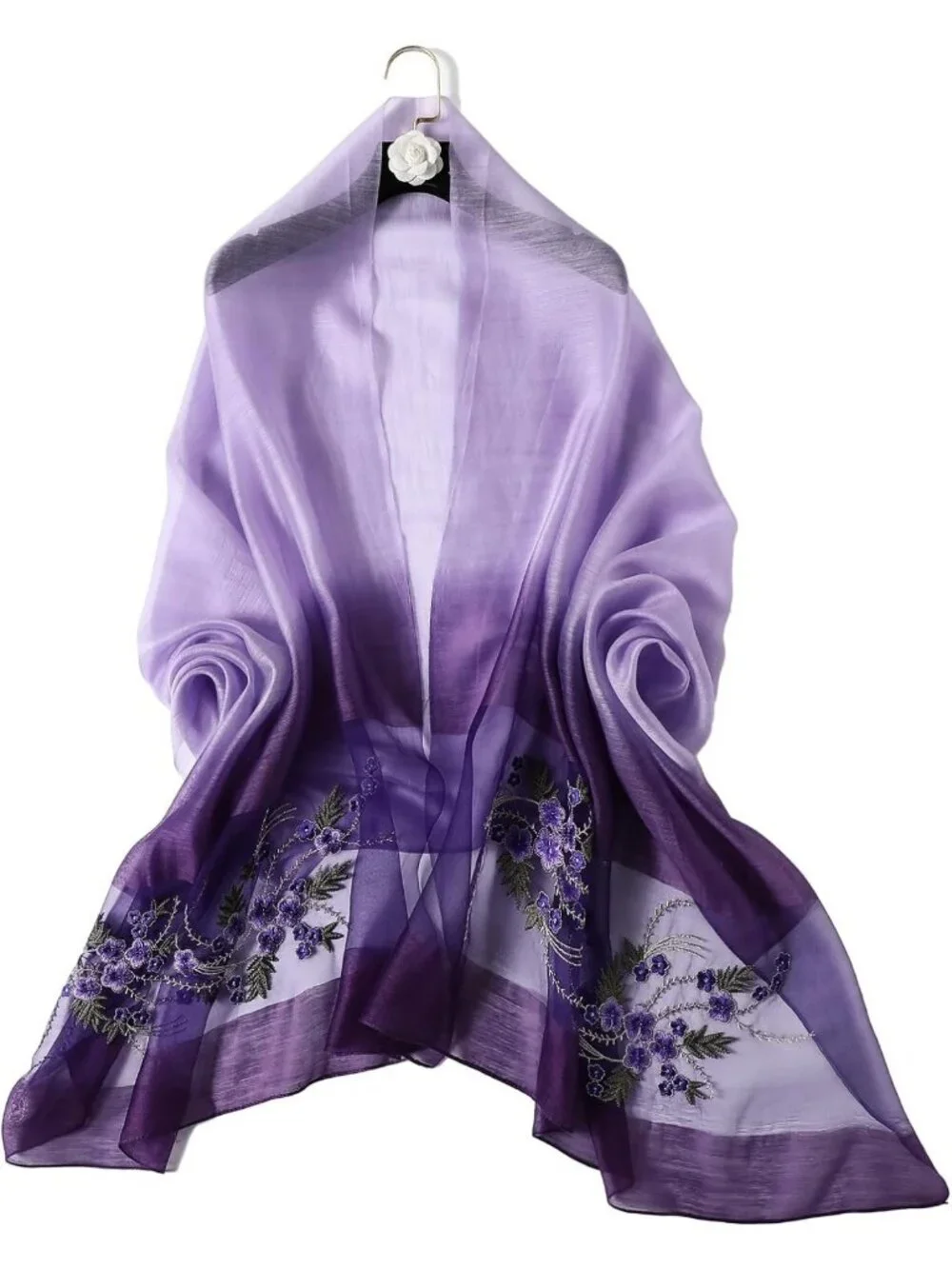 Embroidered Silk Blend Scarf Shawl Wrap for Women - 75x28 Inches, Stylish